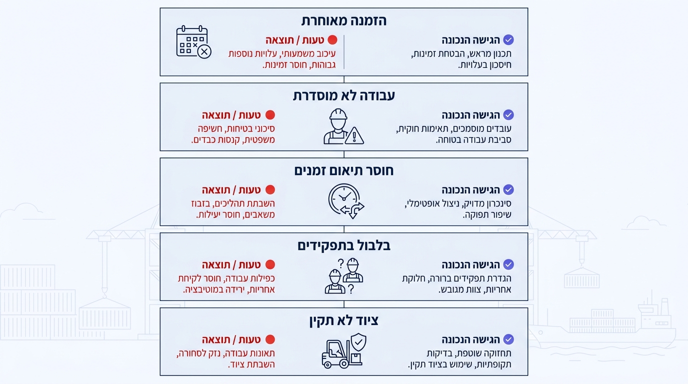 טעויות נפוצות בהזמנת צוות סבלים לפריקת מכולות
