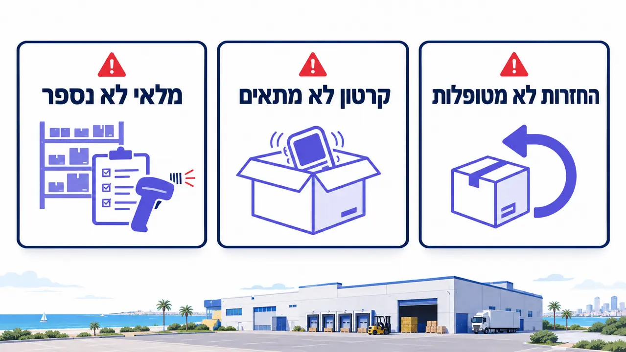 אינפוגרפיקה המתארת שלוש טעויות תפעוליות נפוצות בלוגיסטיקה של חנויות אונליין ואת העלות שלהן